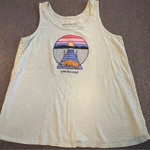 Life Is Good Dock Dog Sunset Textured Slub Tank Women's Top, Sage Green, Small